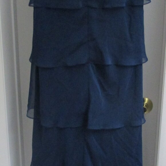 Adrianna Papell Navy Flutter Sleeve Tier Gown - Size 6 - Picture 11 of 16